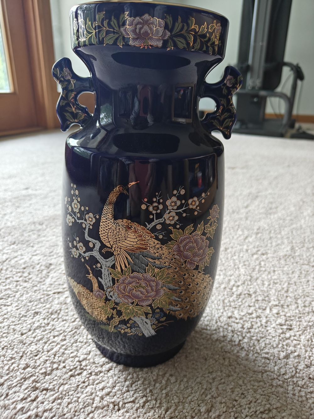 Vintage Japanese Decorative Porcelain Vase With Peacock And Floral Motifs